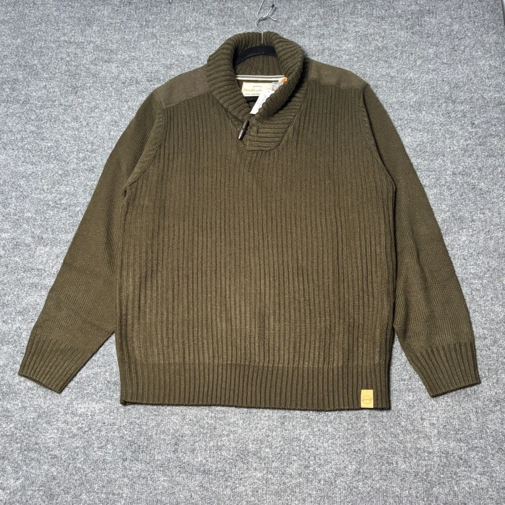 Weatherproof Vintage Mens XL Military Olive Shawl Collar Toggle Pullover Sweater